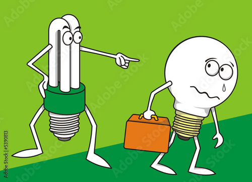 Ιncandescent light bulb persecuted by fluorescent