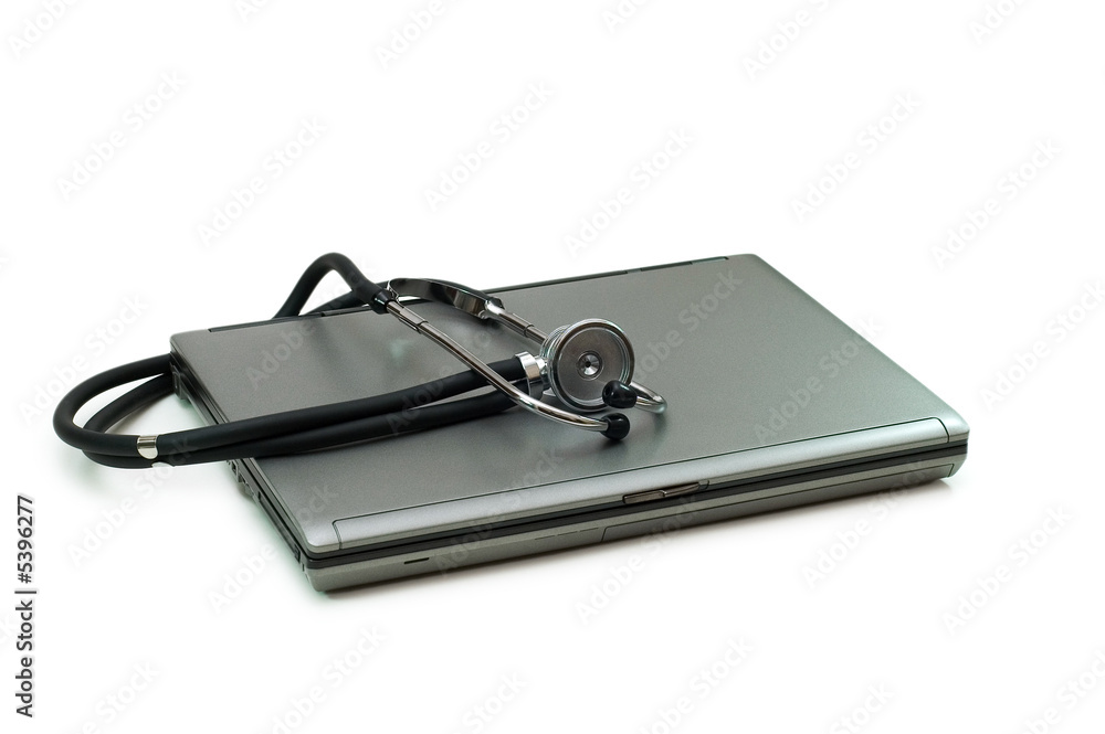 Stethoscope and laptop illustrating concept of digital security Stethoscope and laptop illustrating concept of digital security