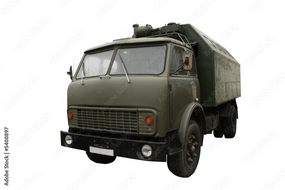 Military truck isolated on white. Clipping paths included.