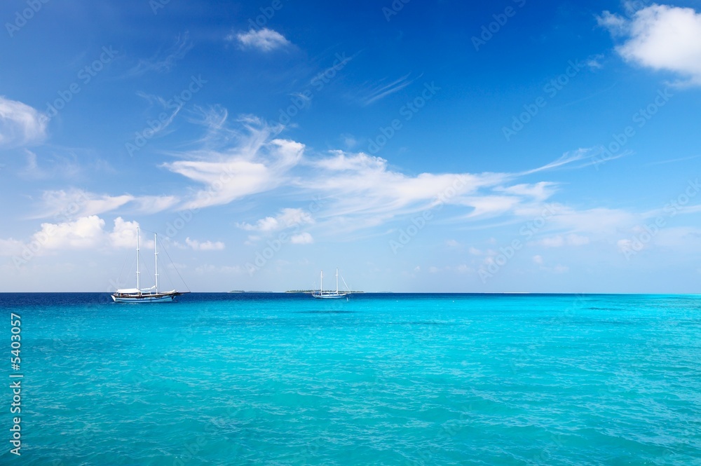 Nice marine seascape with  sailers, Maldives