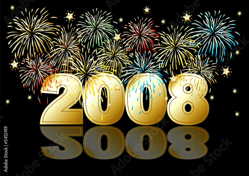 Happy new Year Fireworks over black background