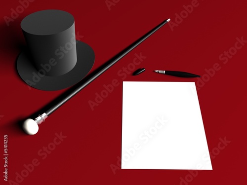 letter hat cane pen