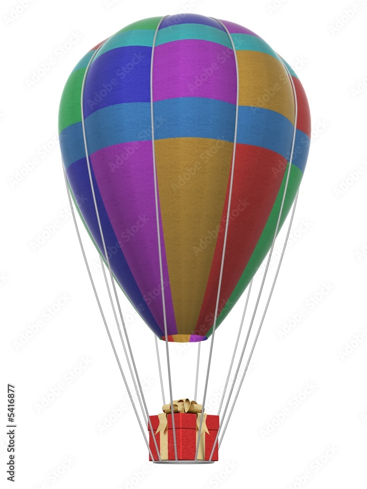 Obraz premium Gift box by a balloon. 3D image.