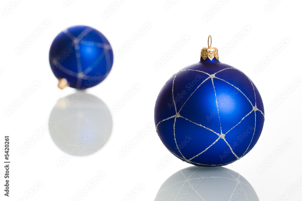 Image of two blue christmas balls on a white background Image of two blue christmas balls on a white background