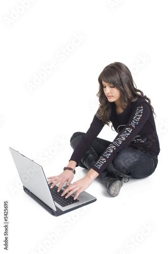 Girl with lap top computer photo