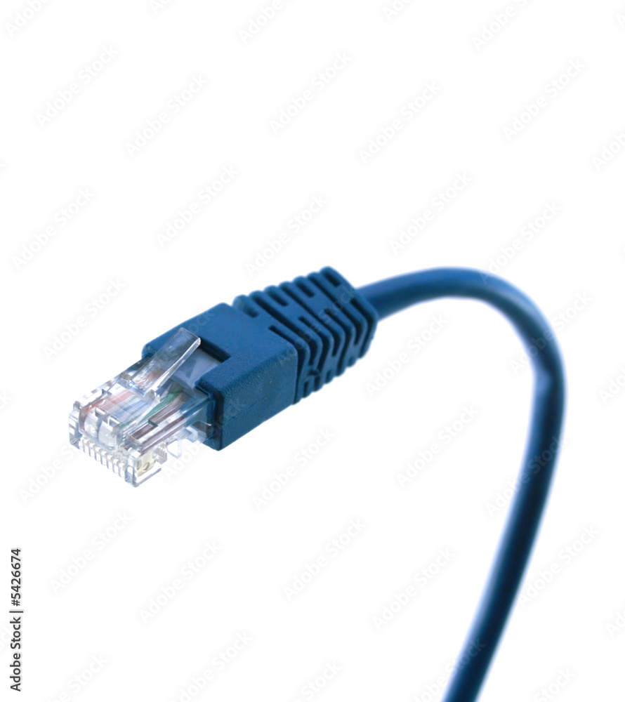 Blue LAN wire on blue background imitating snake head Blue LAN wire on blue background imitating snake head