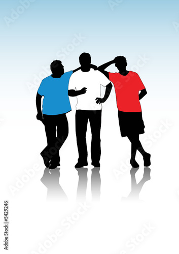 Group of young guys, silhouettes