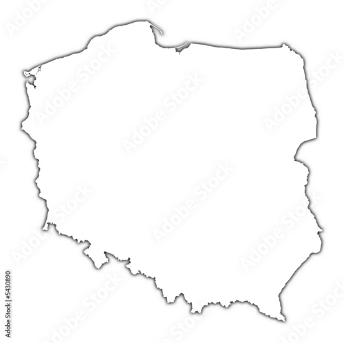 Poland outline map with shadow