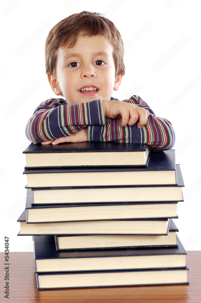 Adorable child studying a over white background Adorable child studying a over white background
