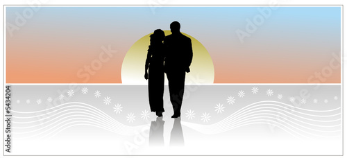 pareja caminando en un atardecer en vector