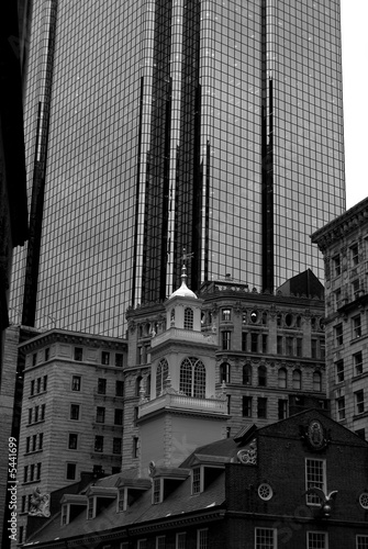 black and white image of downtown boston