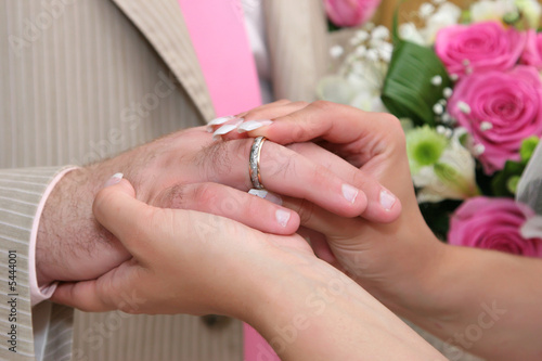 bride and groom changing wedding rings