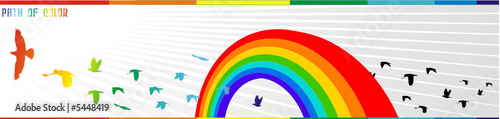 composicion de pajaros pasando por un arcoiris en vector
