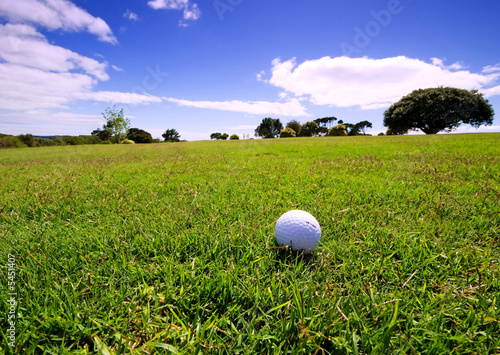 Golf ball on fairway of beautiful golf course