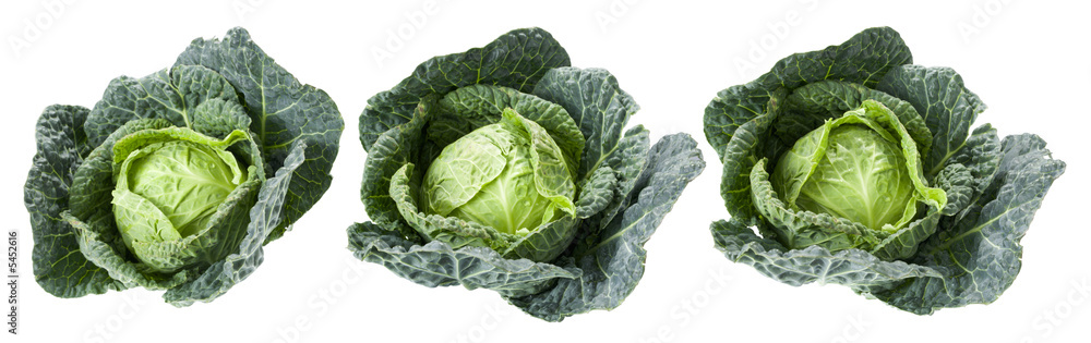 Fototapeta premium Three savoy cabbages isolated on a white background