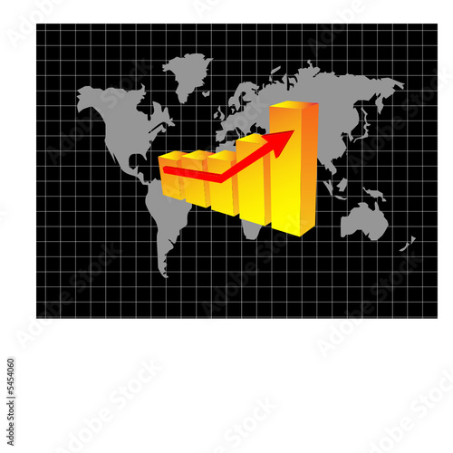 A modern bar chart with world map in the background.