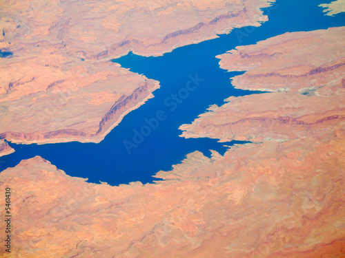 Red cliffs along Lake Powell, Utah, from 30,000 feet