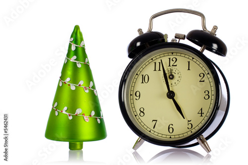 alarm-clock isolated on white, clock, time, 5 to christmas tree photo