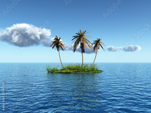 Coconut palm trees on a small island - digital artwork