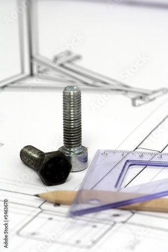 technical drawing and screws