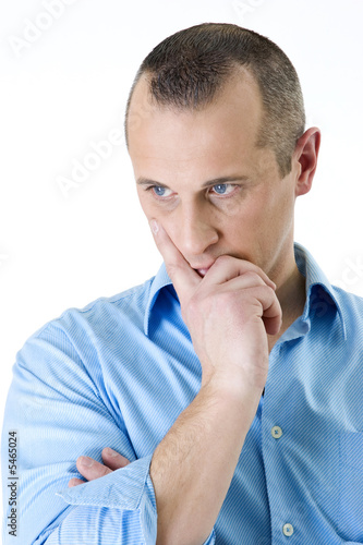 young man with blue eyes on white background