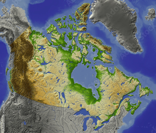 Relief map of Canada. 