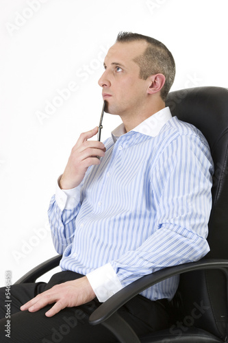 businnesman with a phone on white background photo