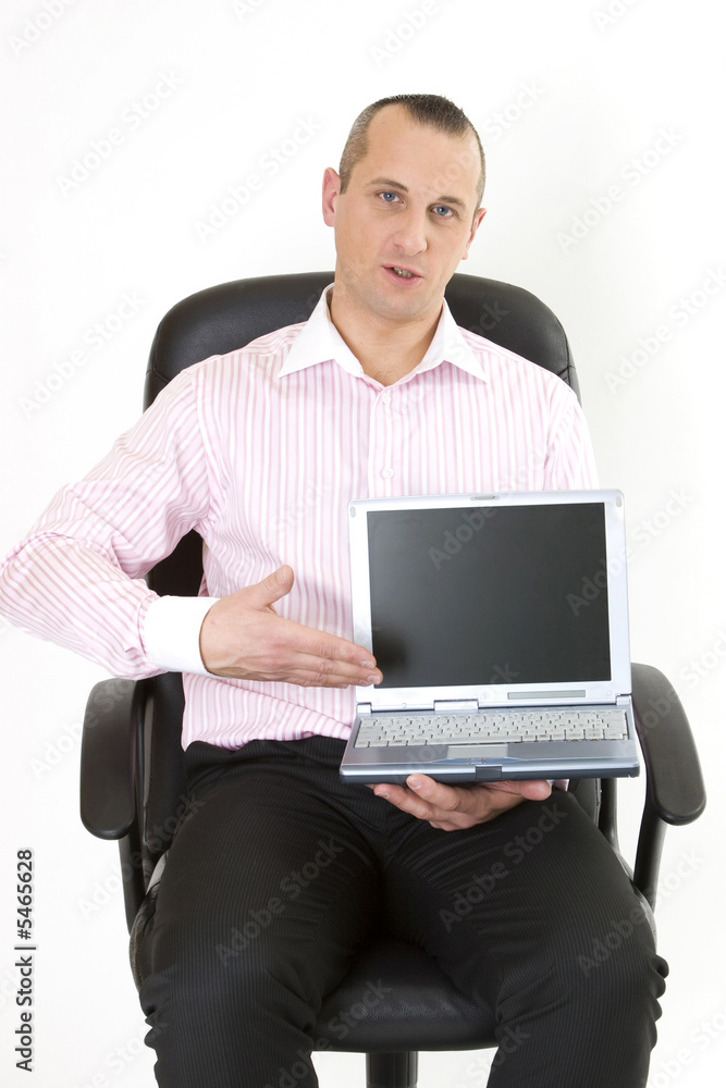 businessman with a computer on white background businessman with a computer on white background