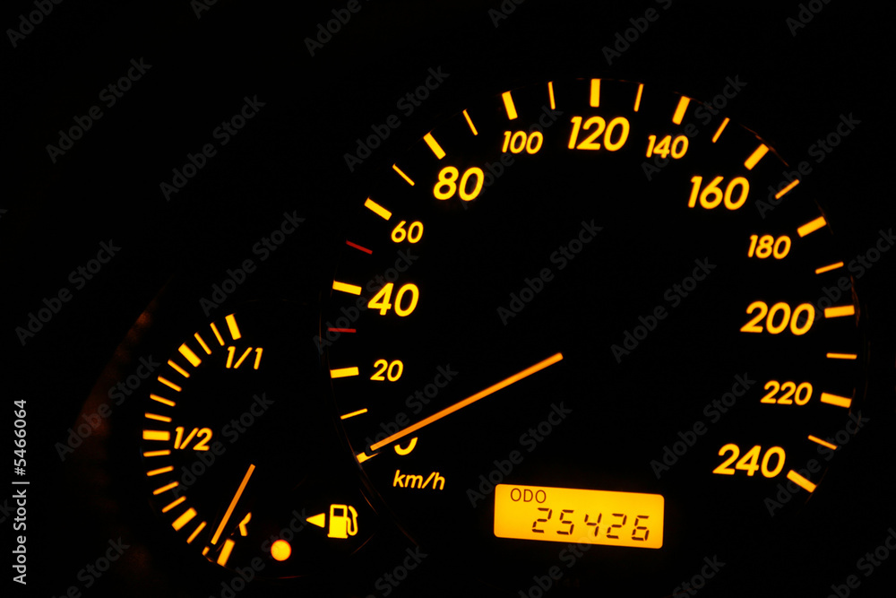 The gauge of fuel shows absence of gasoline The gauge of fuel shows absence of gasoline