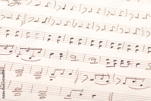 Old sheet of music score with hand-written notes