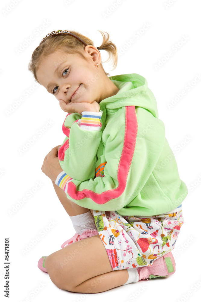 Little fun girl sitting. Isolate on white Little fun girl sitting. Isolate on white