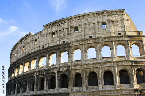 Closeup view of exterior of the Colosseum in Rome, Italy.
