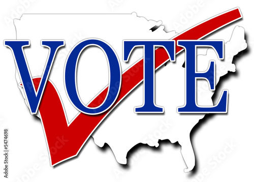 Red White and blue illustration encouraging people to vote