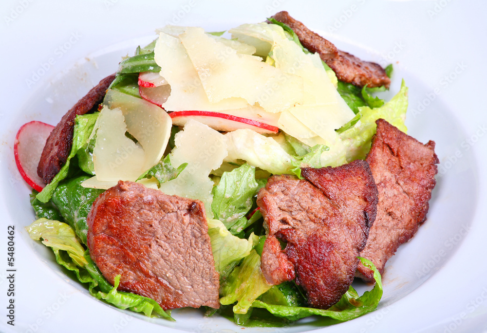 Beef salad with potato and walnut sauce