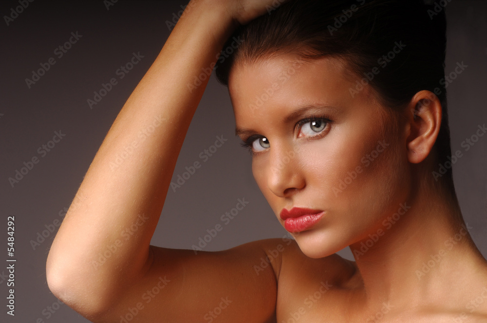 Fototapeta premium Beautiful Image of High Fashion Model on Grey