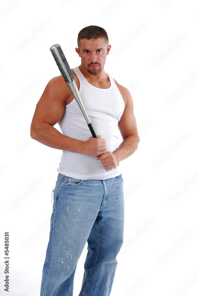 A muscular man holding a baseball bat foto de Stock | Adobe Stock