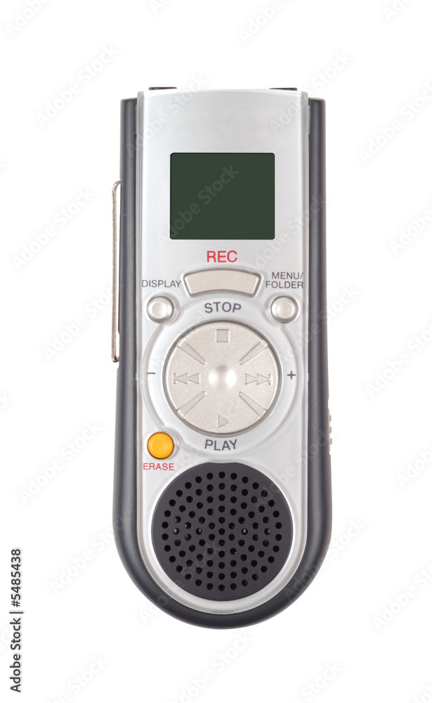 Portable dictaphone isolated with clipping path over white