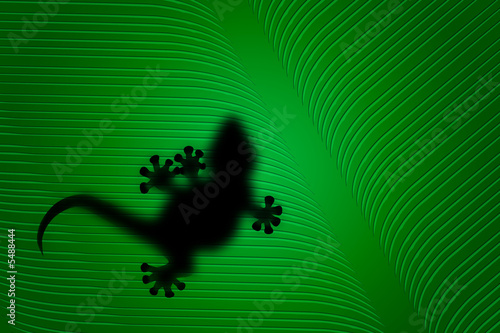 Computer created image of the silhouette of a lizard on a leaf