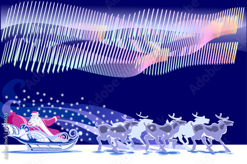 Santa Klaus goes to sleigh on North pole.