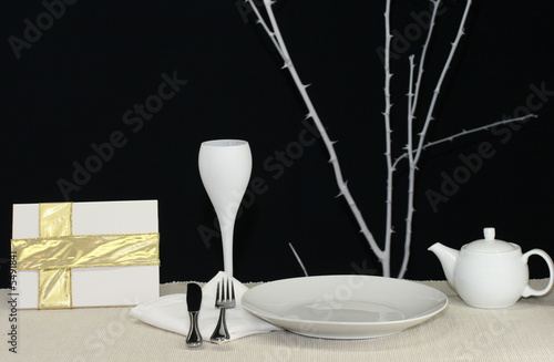 A modern table setting in stark colors photo