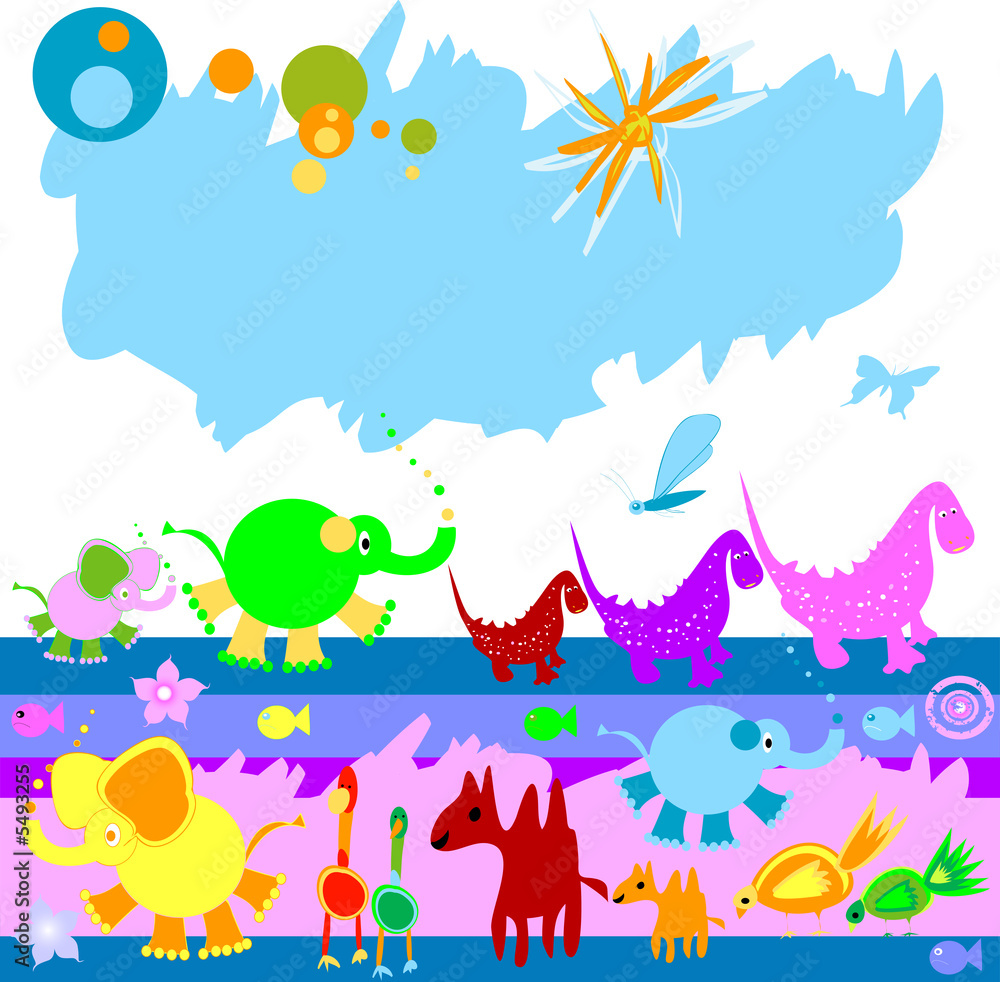 Obraz premium dinosaurs and other little animals on a field