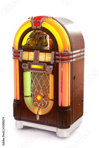 beautiful jukebox with lots of colors shot on white background