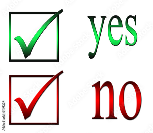 Red and green check boxes for yes or no