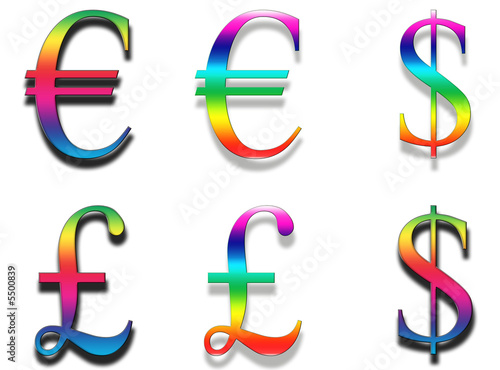 financial symbols in Rainbow colours
