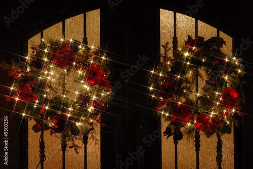 Christmas wreaths on door