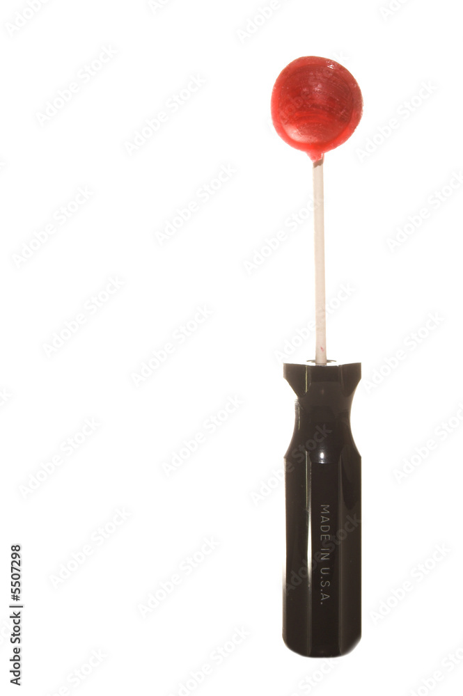 A lollipop attached to a tool handle. A lollipop attached to a tool handle.