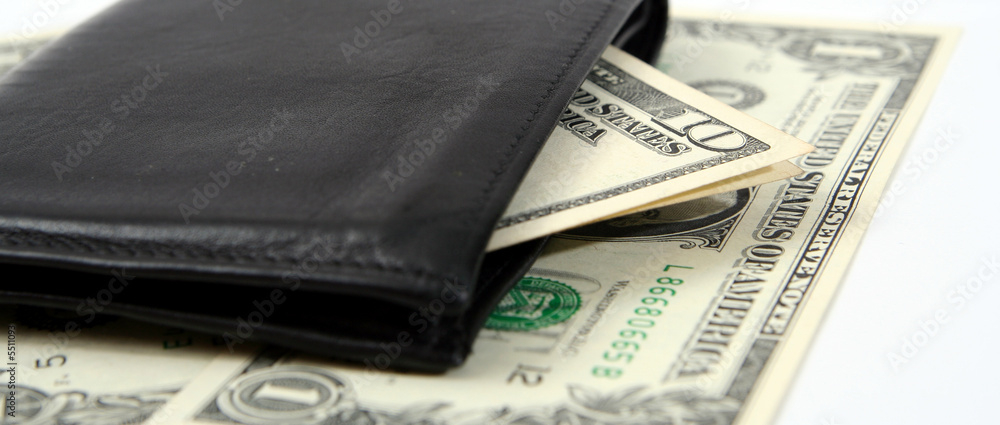 Macro image of a black leather wallet Macro image of a black leather wallet