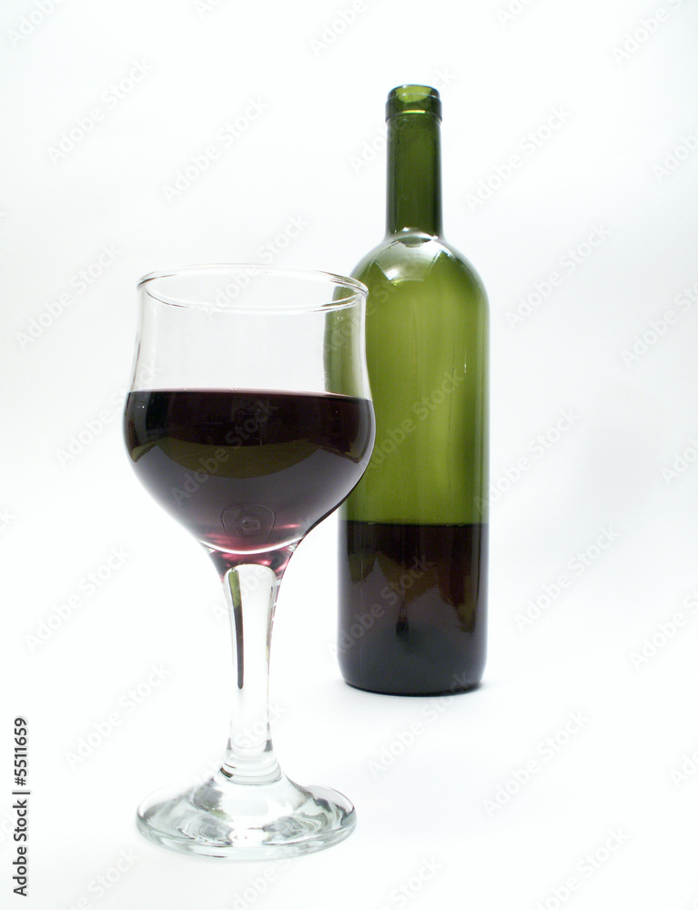 Bottle of red wine and wineglass on white background Bottle of red wine and wineglass on white background