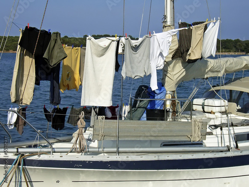 Clothesline in a yacht in Majorca (Balearic Islands - Spain)