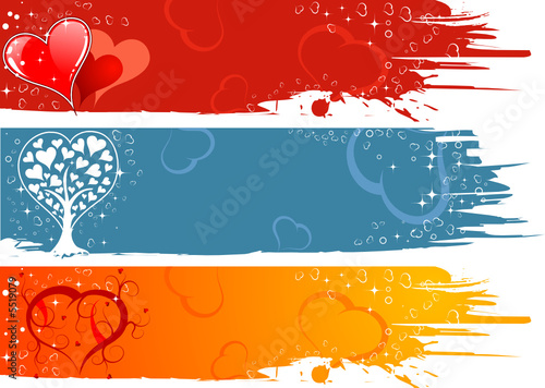Three Valentines Day background with Hearts and tree